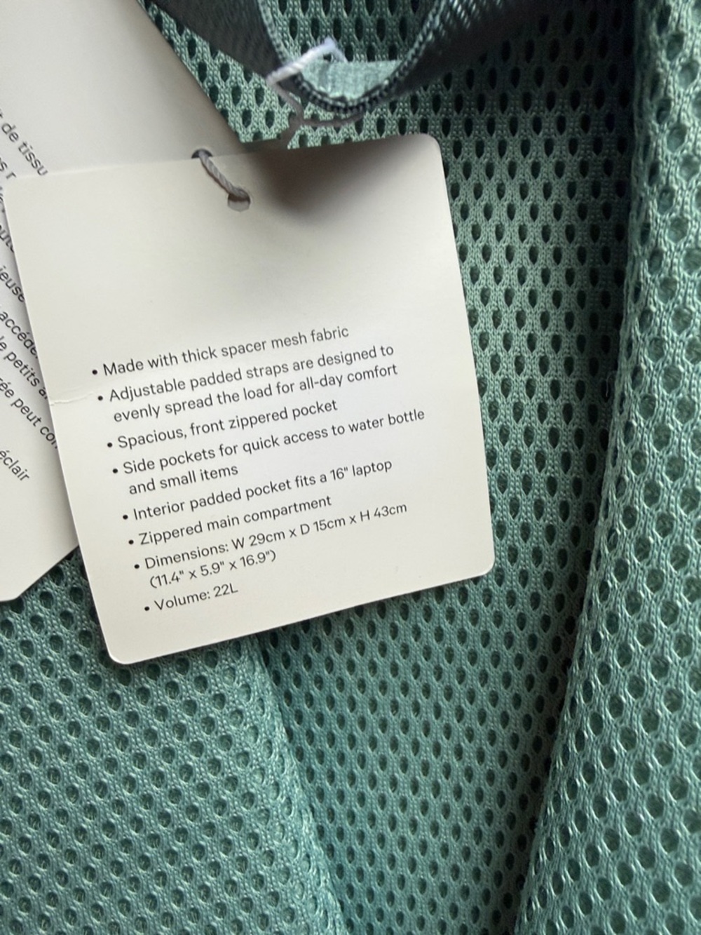 NWT LuLu lemon Mesh Backpack with Front Pocket - Picture 5 of 5